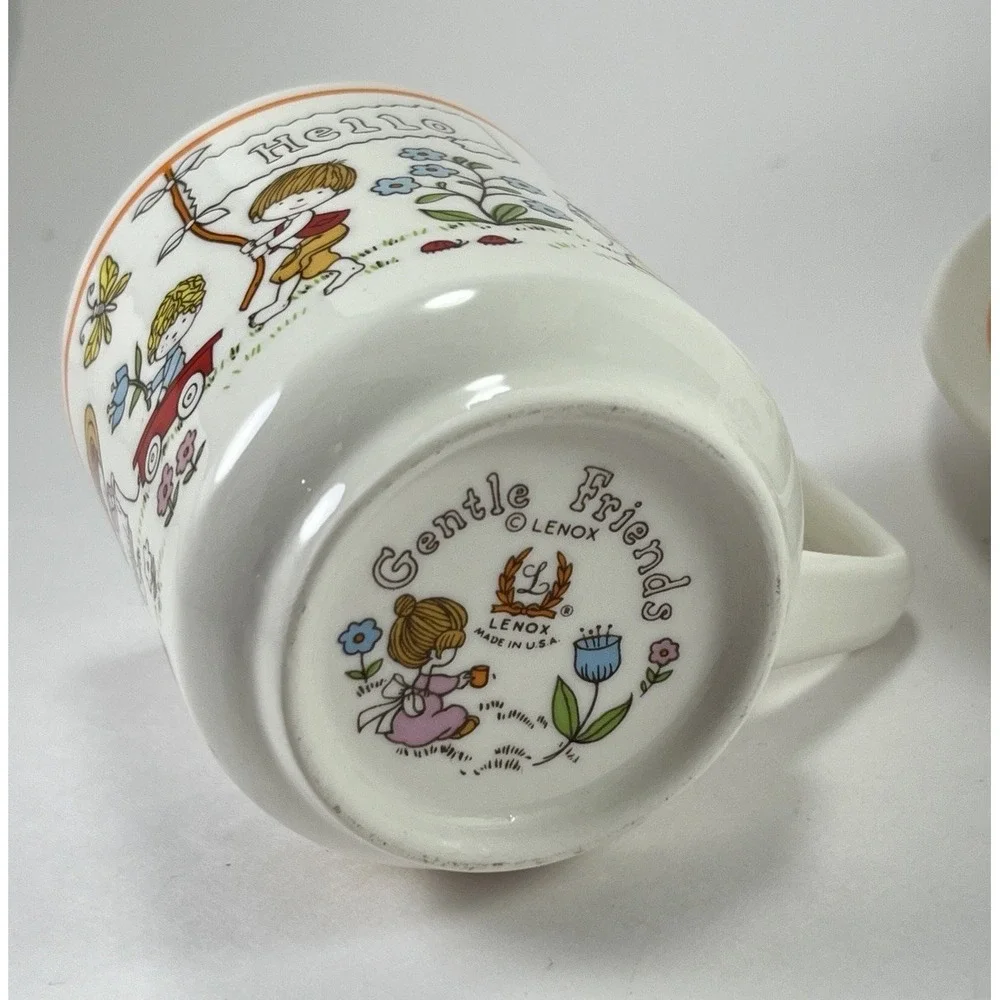 LENOX Gentle Friends 1970s VINTAGE Children's Baby 3pc SET Plate Bowl Cup Granny